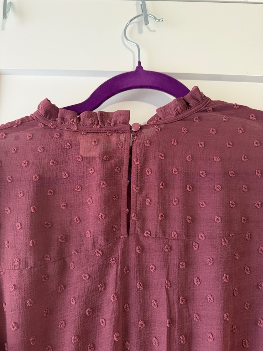 Monteau Plum Swiss Dot Long Sleeve Blouse - Picture 6 of 6